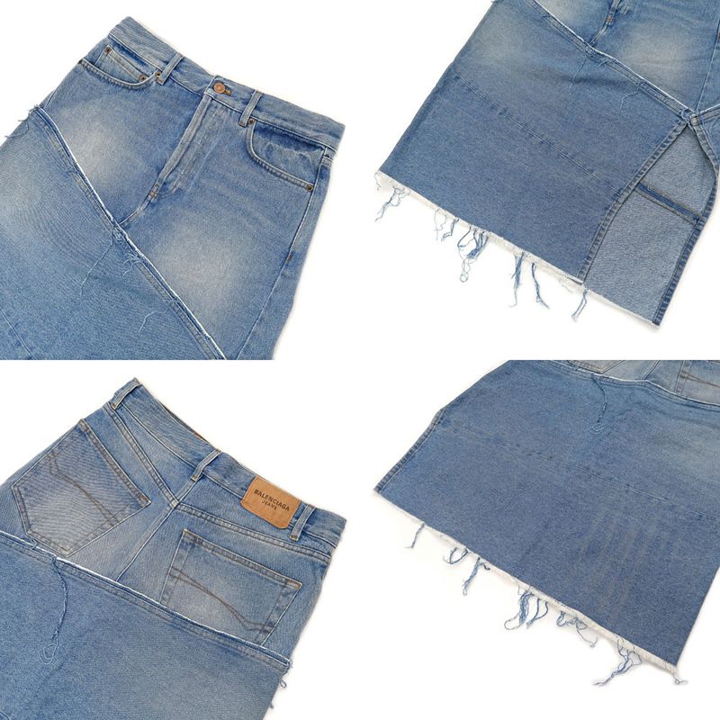Balenciaga Denim Skirt Light Blue Series 34 100% Cotton Cut-off Denim