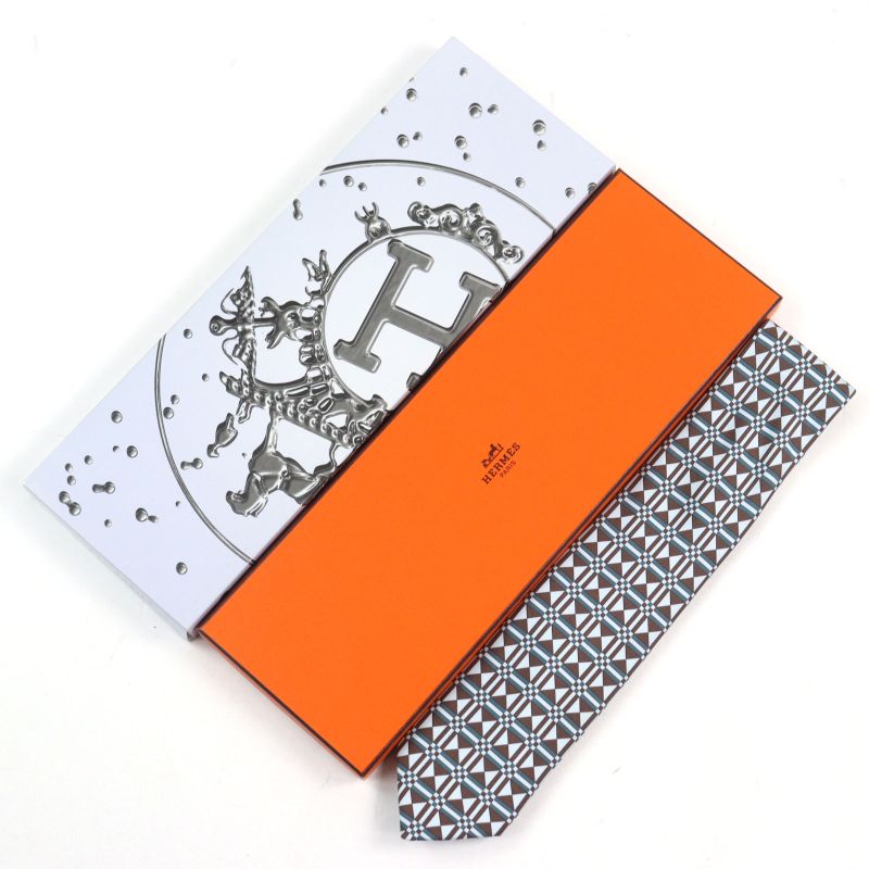 Hermes Cravate 100% Silk Art Deco Geometric Pattern Tie Multicolor With Box