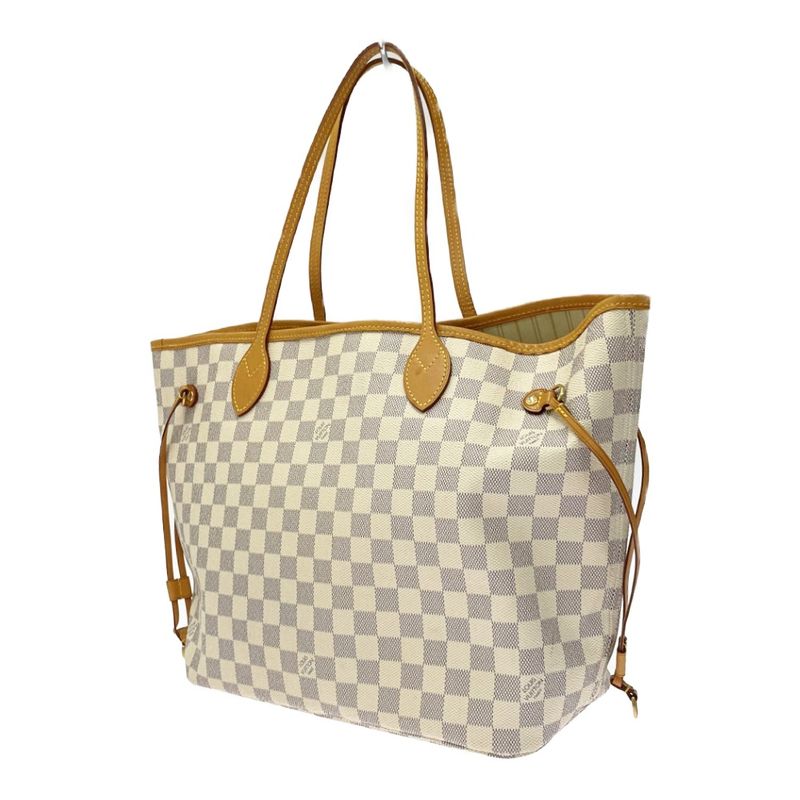 Louis Vuitton N51107 Damier Azure Canvas Neverfull MM Shoulder Bag White 353905