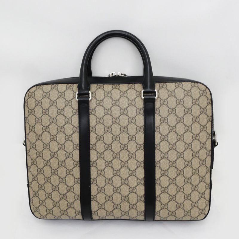 Gucci GG Supreme 2way Briefcase 450944 Bag Beige Black PVC Leather