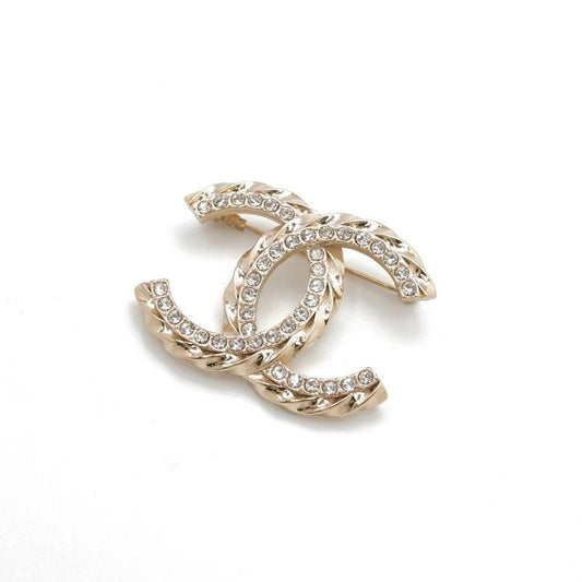 Chanel Brooch Corsage Gold Here Mark Rhinestone