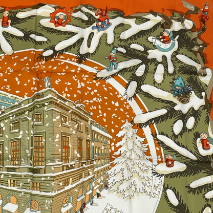 Hermes Carre 90 Noel Au 24 Faubourg Christmas At 24 Faubourg Silk Scarf