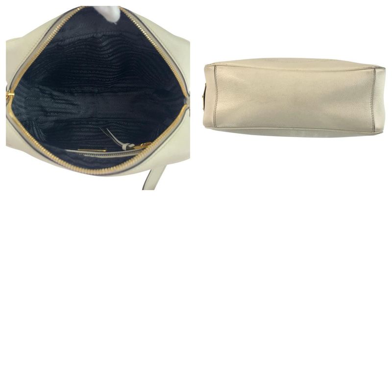 Prada Logo Shape Pressed White Gold Hardware Leather Shoulder Bag Pochette