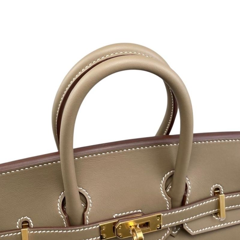 Hermes Handbag Birkin 25 W Engraved Swift Etoupe Glaze Gold Hardware Hermes