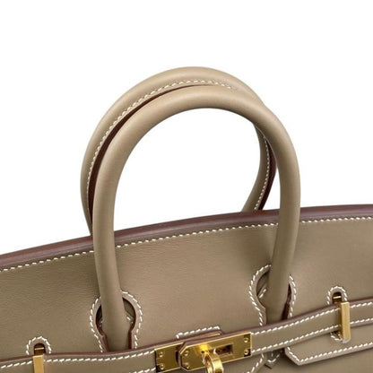 Hermes Handbag Birkin 25 W Engraved Swift Etoupe Glaze Gold Hardware Hermes