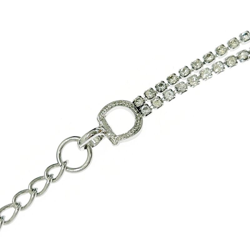 Christian Dior Metal Rhinestone D Logo Necklace Women's Silver 348024 Necklace