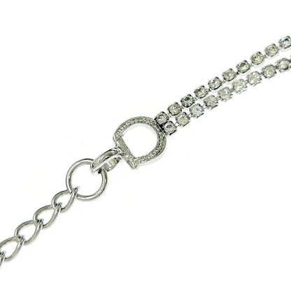 Christian Dior Metal Rhinestone D Logo Necklace Women's Silver 348024 Necklace