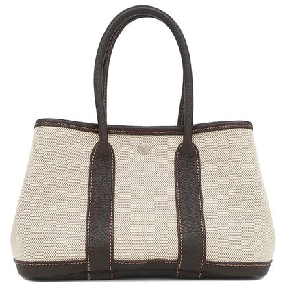 Hermes Tote Bag Garden Party Ttpm Toile Ash Leather Beige and Brown Silver