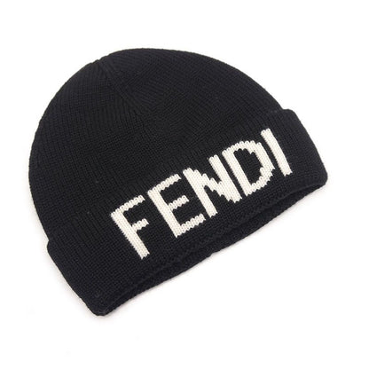 Fendi Knit Cap Beanie Wool Black And White