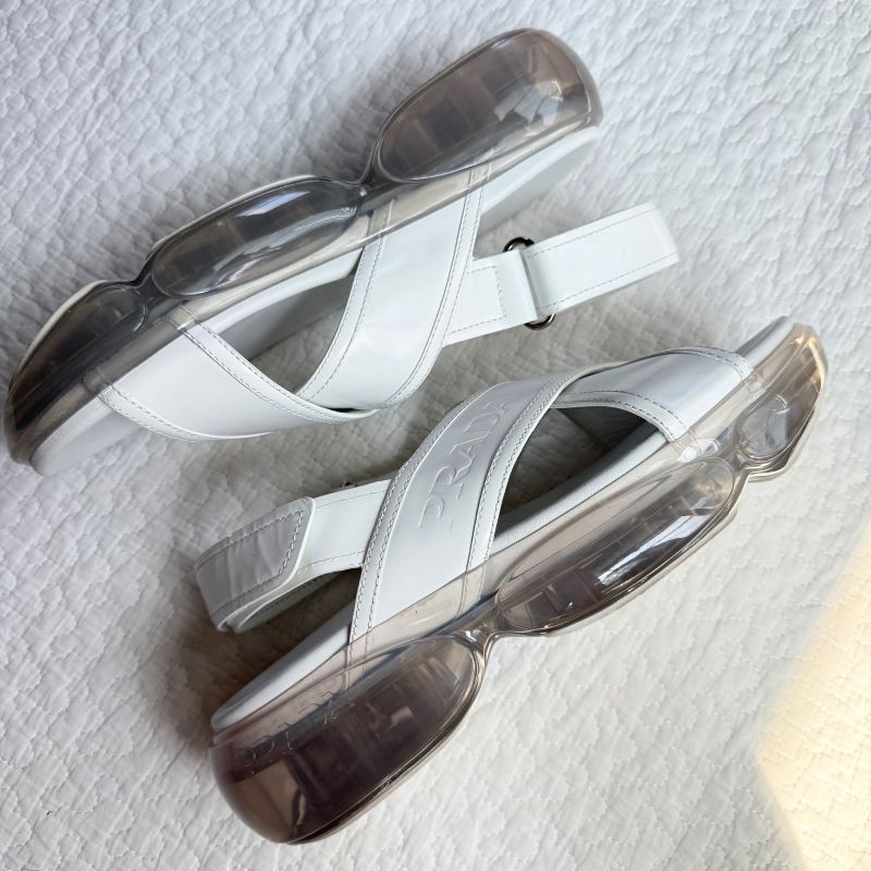 Prada Logo Thick Bottom Cloudbust Air Sandals Sport Sandals Cross Leather White