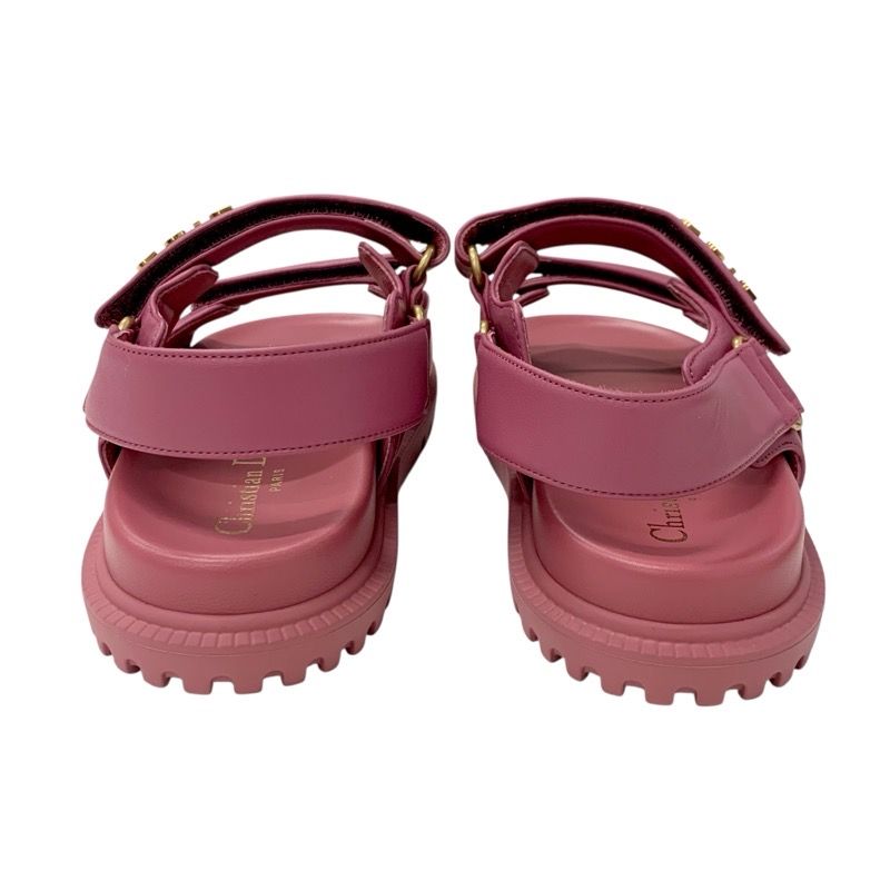 Christian Dioract Sandals Shoes Leather Pink Gold Unused Velcro Strap Logo