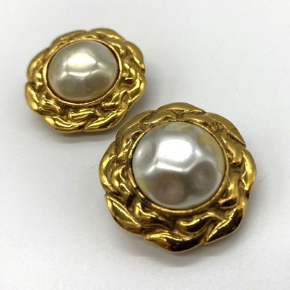 Chanel Earring Faux Pearl Gold Ladies