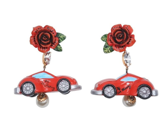 Dolce & Gabbana Earrings Faux Pearl Rhinestone Rose