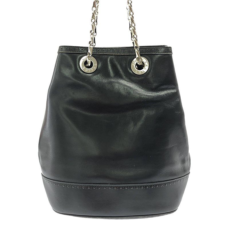 Celine - Old Celine Circle Logo Leather Chain Shoulder Bag - Black - Women