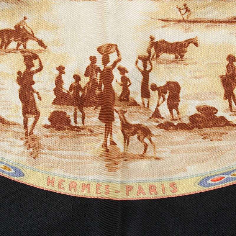 Hermes Carré 90 Cavaliers Peuls Poole Horsemen Silk Scarf Black Multicolor