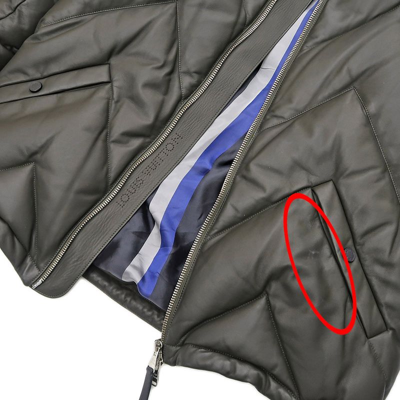 Louis Vuitton Down Jacket 50 Khaki Sheep Leather Double Zipper Outerwear