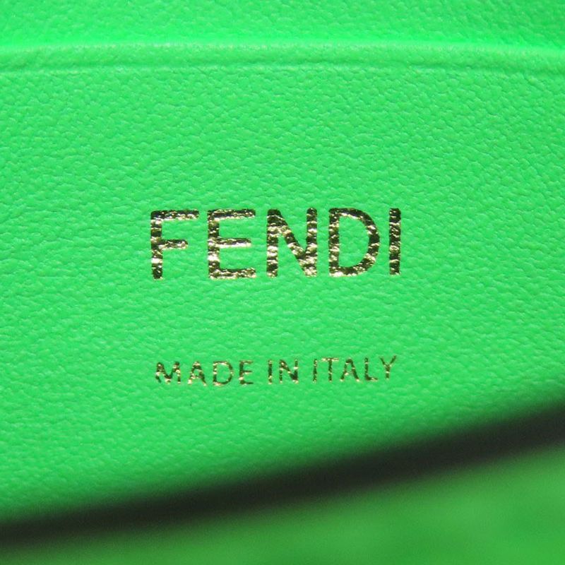 Fendi FF Zucca Pattern 2WAY Handbag Green Calf Women Leather Strap Crossbody