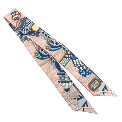 Hermes Scarf Twillie Light Pink×navy×multi Ribbon Scarf