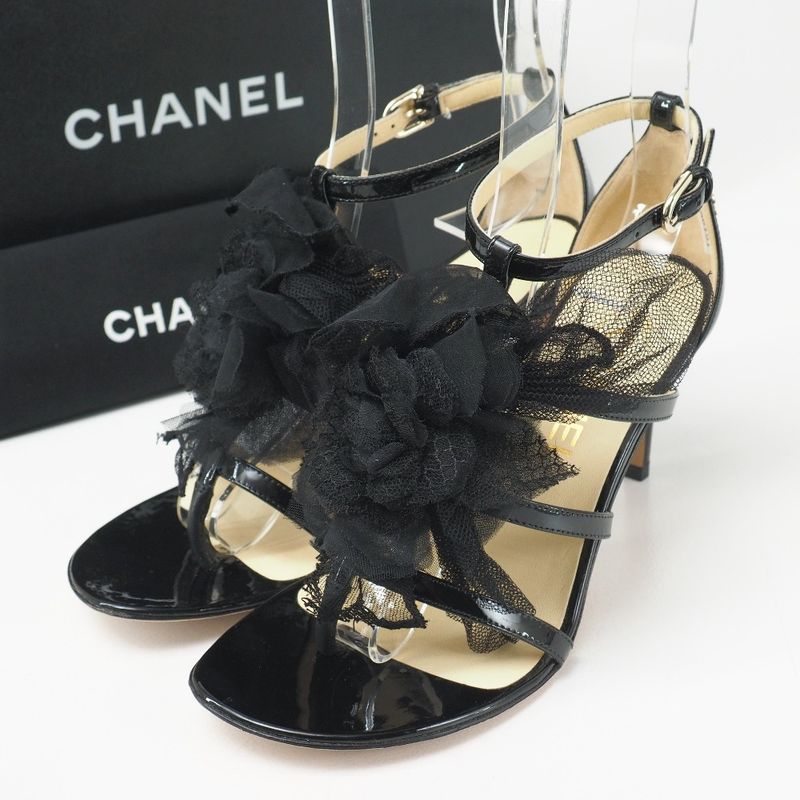 Chanel Sandals Size 35.5 Lace Shoes Ankle Strap Thong Sandals Mules CC Logo