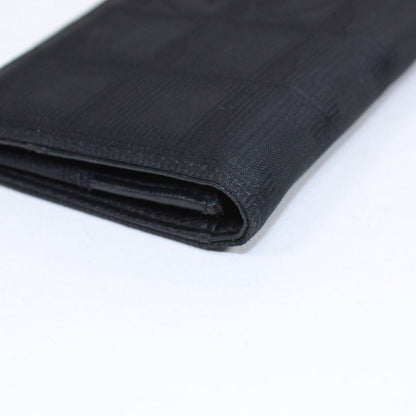 Chanel New Travel Line Leather X Nylon Black Wallet Black A15788