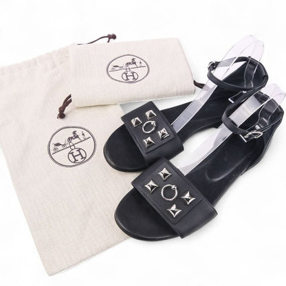 Hermes Desiree Corrie de Chien Ankle Strap Flat Sandals Size 38 About 24.5cm