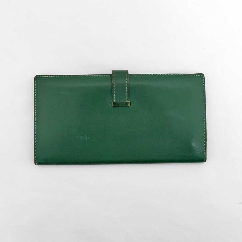 Hermes Bearn Classic Box Cuff Green Gold Hardware F Engraved Leather
