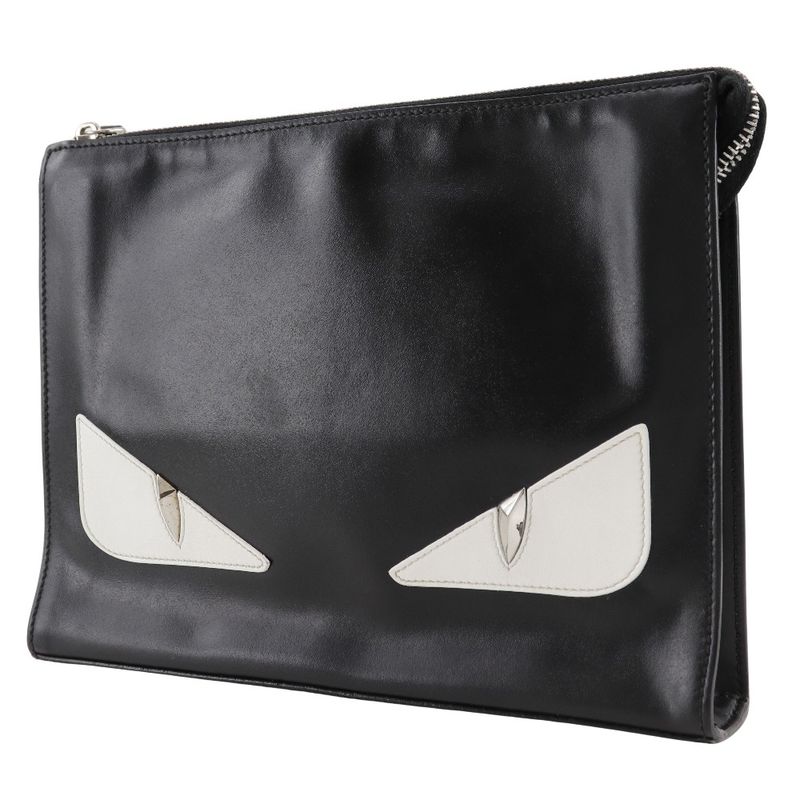 Fendi Bugs Monster 7va433 Calf Black Unisex Clutch Bag
