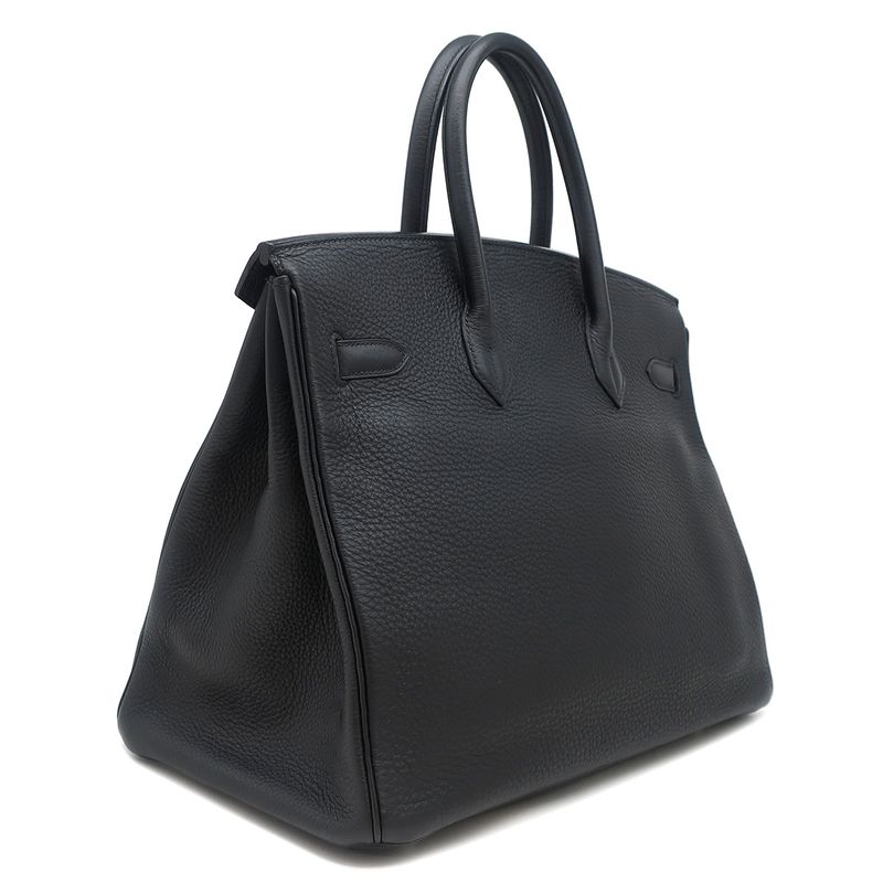 Hermes Handbag Birkin 35 Togo Black Matte Silver Hardware Black D Engraved