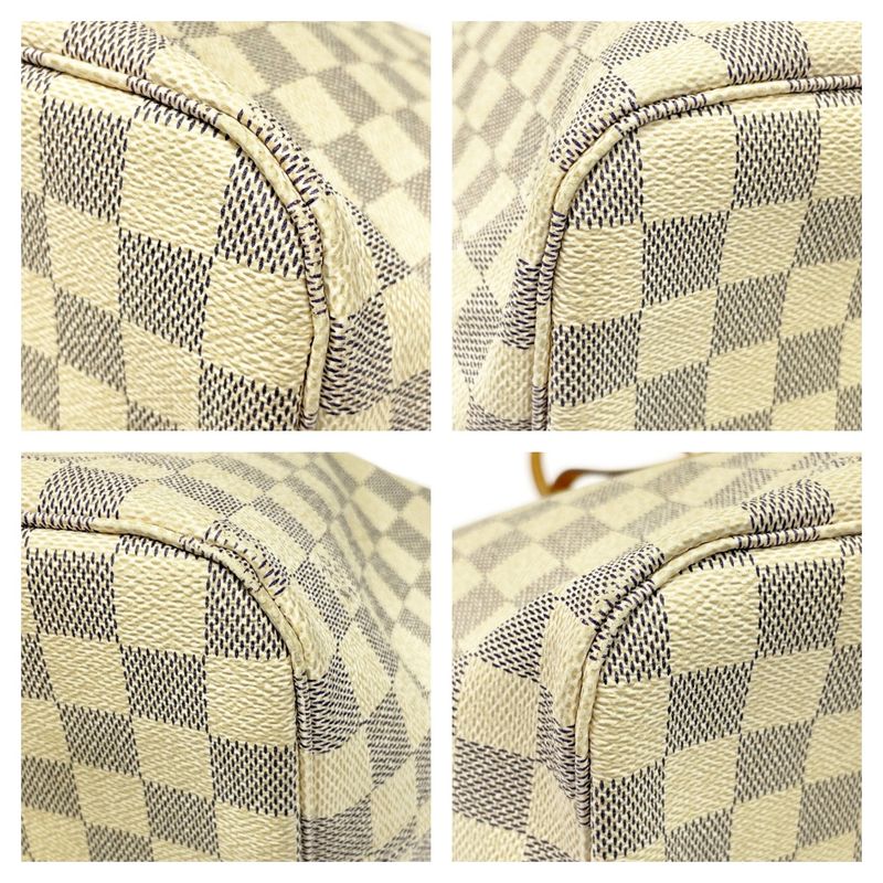 Louis Vuitton N51107 Damier Azure Canvas Neverfull MM Shoulder Bag White 353905