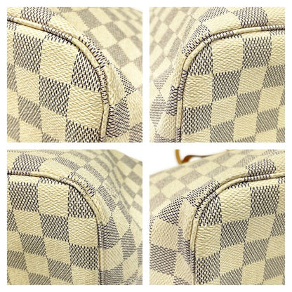 Louis Vuitton N51107 Damier Azure Canvas Neverfull MM Shoulder Bag White 353905