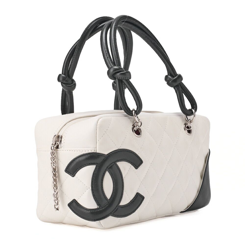 Chanel Cambon Line Calfskin Mini Tote Bag White And Black With Silver Hardware