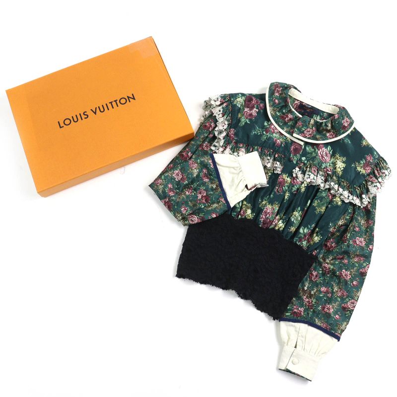 Louis Vuitton 19AW Cotton Silk Floral Pattern Ruffle Lace Long Sleeve Blouse