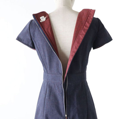 Hermes Charm Leather Knee-length Short-sleeved Cotton Dress Purple 34