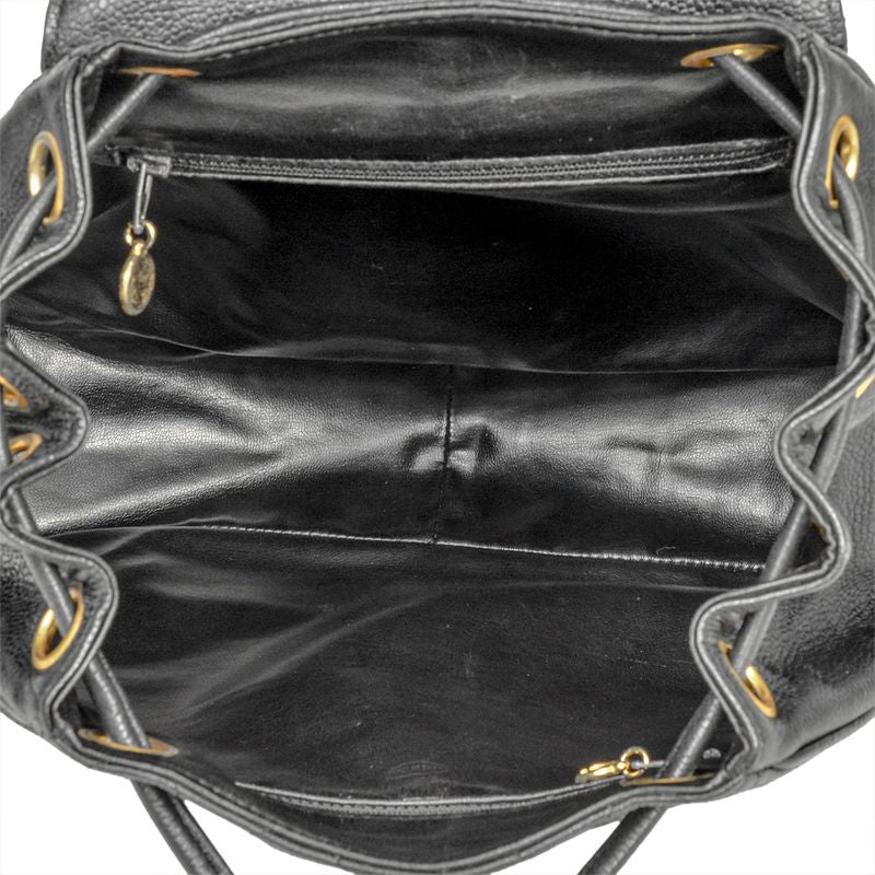 Chanel Matelasse Backpack Caviar Skin Black Gold Hardware Coco Circle