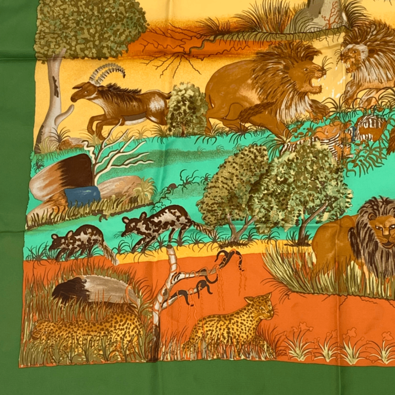 Hermes Carre 90 Nuba Mountain Nuba Mountain Scarf 100% Green Silk
