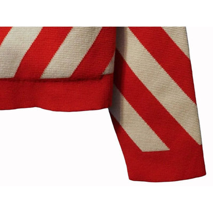 Gucci Striped Cardigan Womens Wool Red Ivory Gold Tone Double G