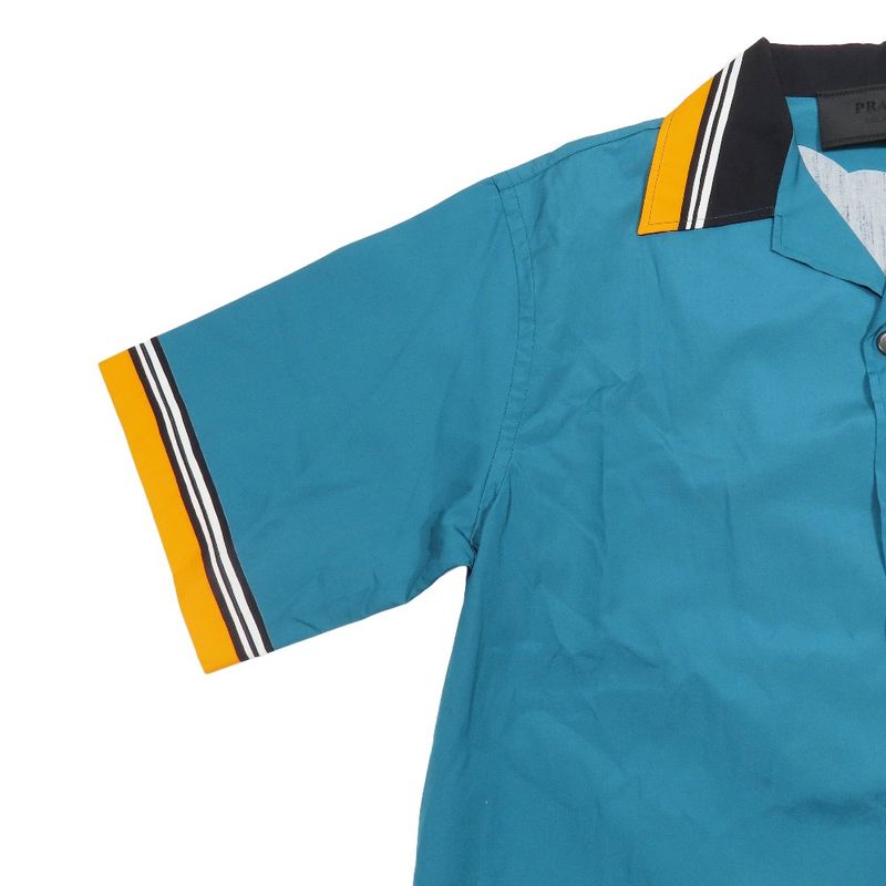 Unused 2021 Prada Open Collar Beau Ring Shirt Short Sleeve Back Print Cut and