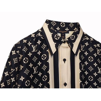 Louis Vuitton Monogram Pajama Shirt Silk Shirt Blouse Women's Tops Navy Ivory