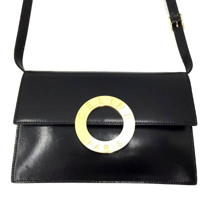 Celine Circle Logo Leather Shoulder Bag Old Vintage M13 Black