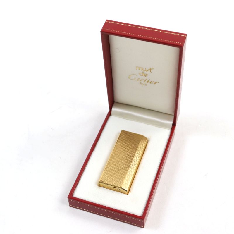 Cartier Pentagonal All-over Pattern Short Roller Lighter Gold With Case Swiss