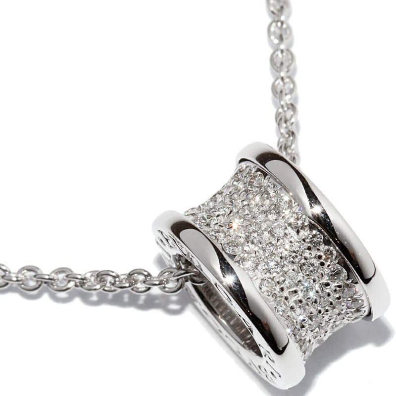Bulgari Pendant Necklace 18K White Gold Pave Diamond 087ct Bzero1 Pendant