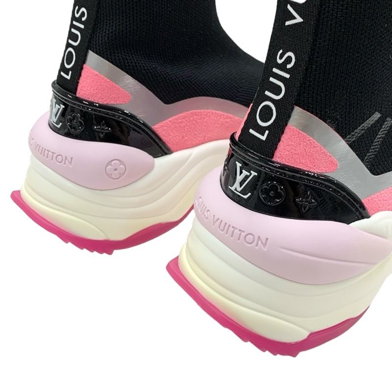 Louis Vuitton Run 55 Line Sneakers Shoes Fabric Rubber Black Pink Black Sock