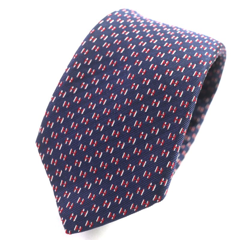  Hermes 339320t H Flamboyant Web 100% Silk Marine/rouge/blanc Spider Tie With