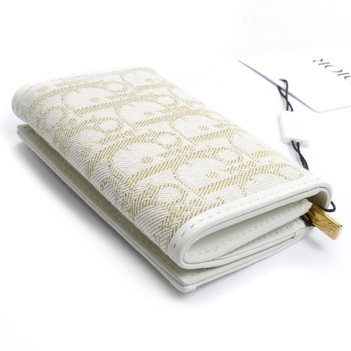 Christian DIOR Oblique 30 Montaigne Medium Wallet Coin Case White Gold S2300unrg