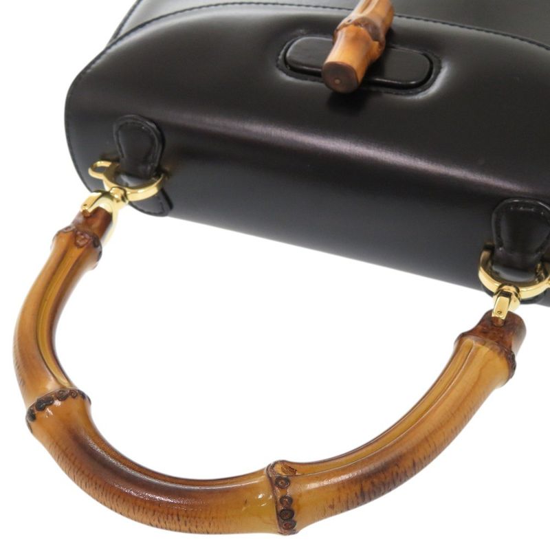 Gucci Bamboo 000 46 0188 Leather Black 2WAY Handbag Shoulder Bag 0257 Gucci