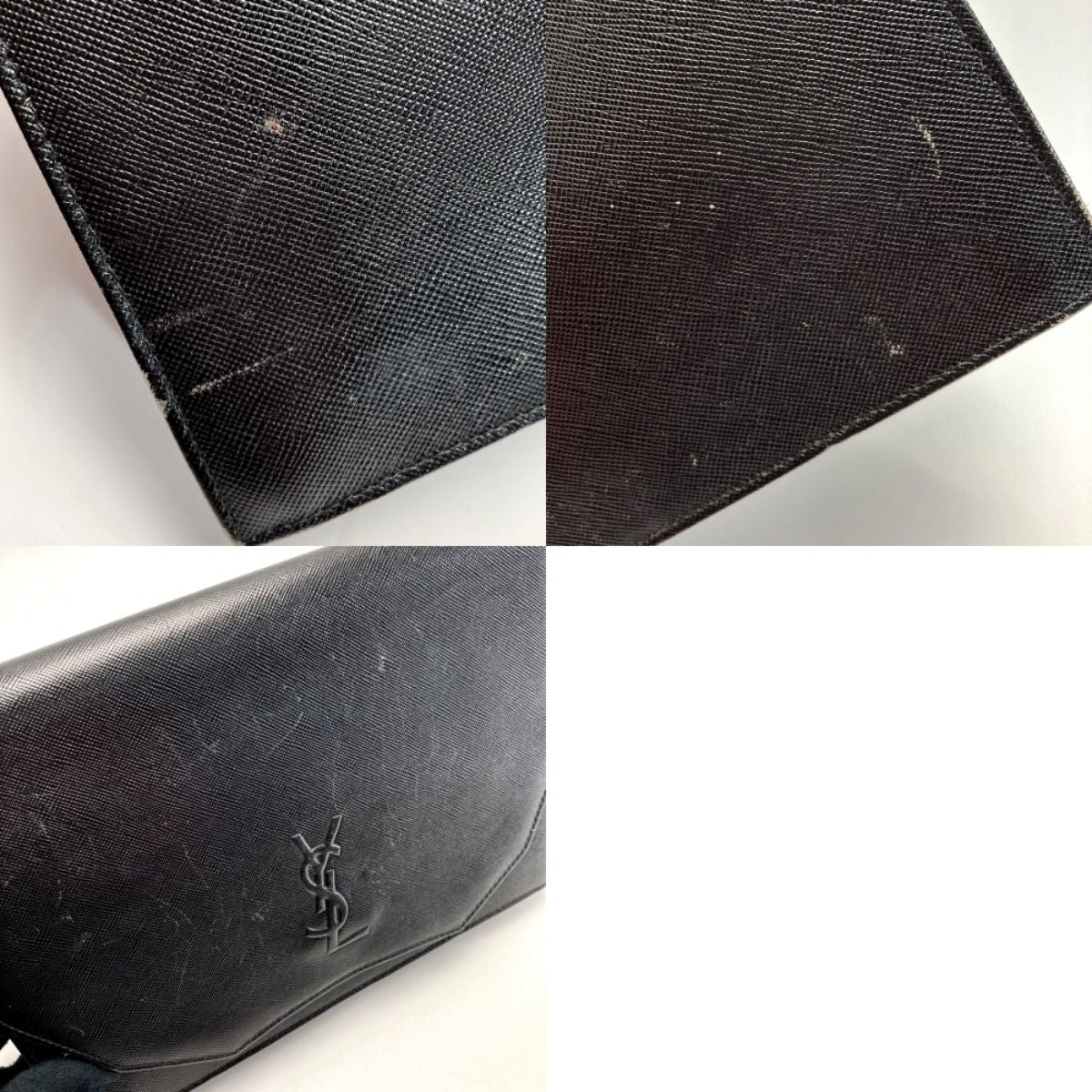 Yves Saint Laurent YSL Logo Clutch Bag Black Leather Vintage