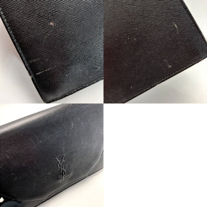 Yves Saint Laurent YSL Logo Clutch Bag Black Leather Vintage