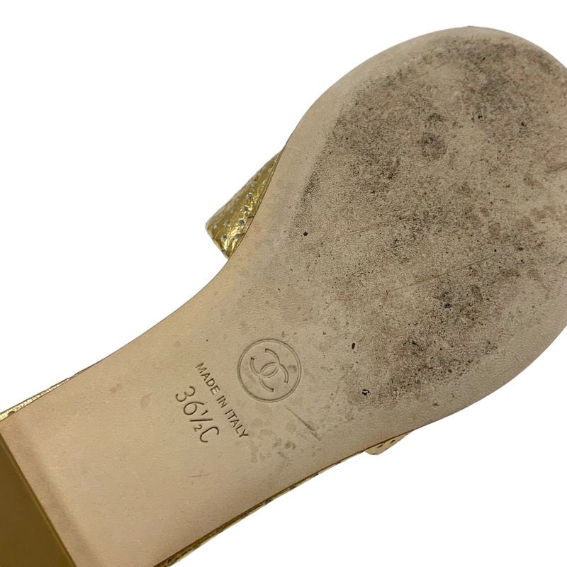 Chanel Sandals Shoes Leather Gold Flat Sandals Mules Coco Mark Punching