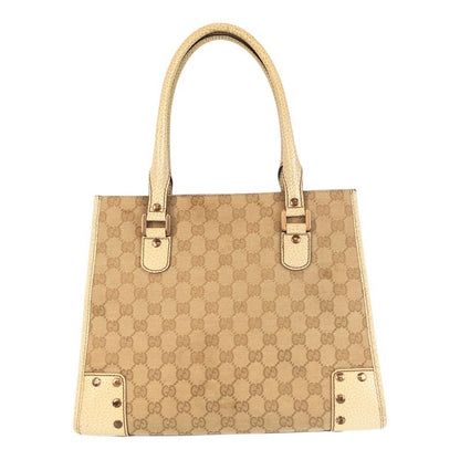 Gucci GG Canvas Studded Ivory Gold Hardware Canvas/leather 124260 Tote Bag
