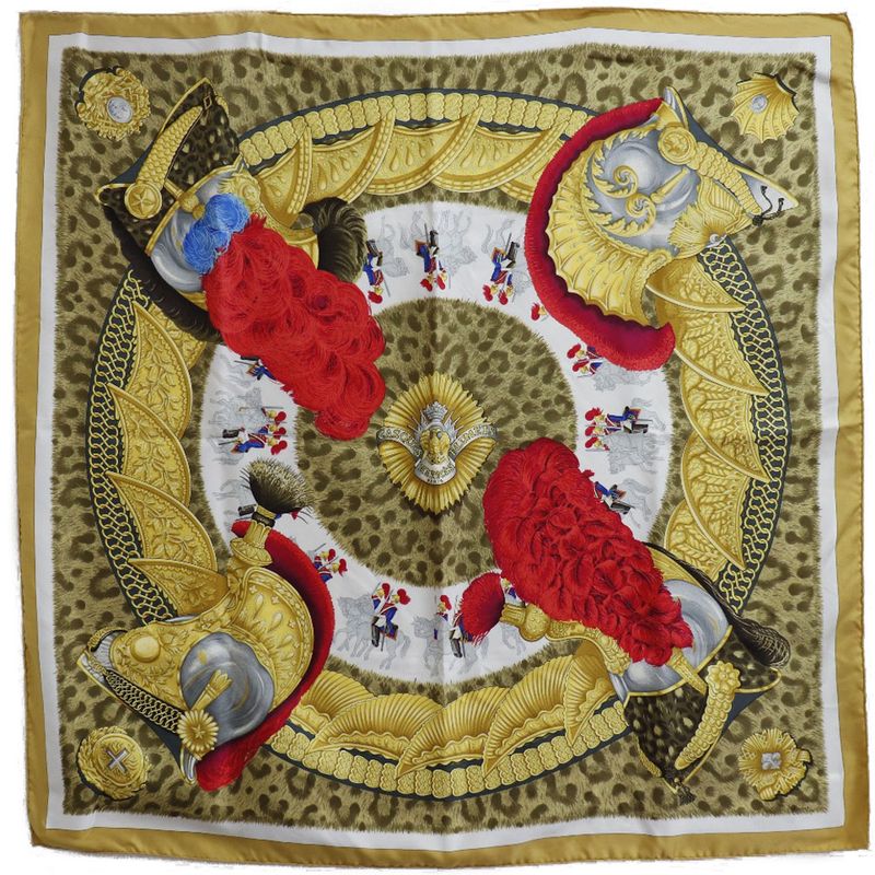 Hermes Carré 90 Casques Et Plumets Helmet And Feathers Silk Yellow Women's Scarf